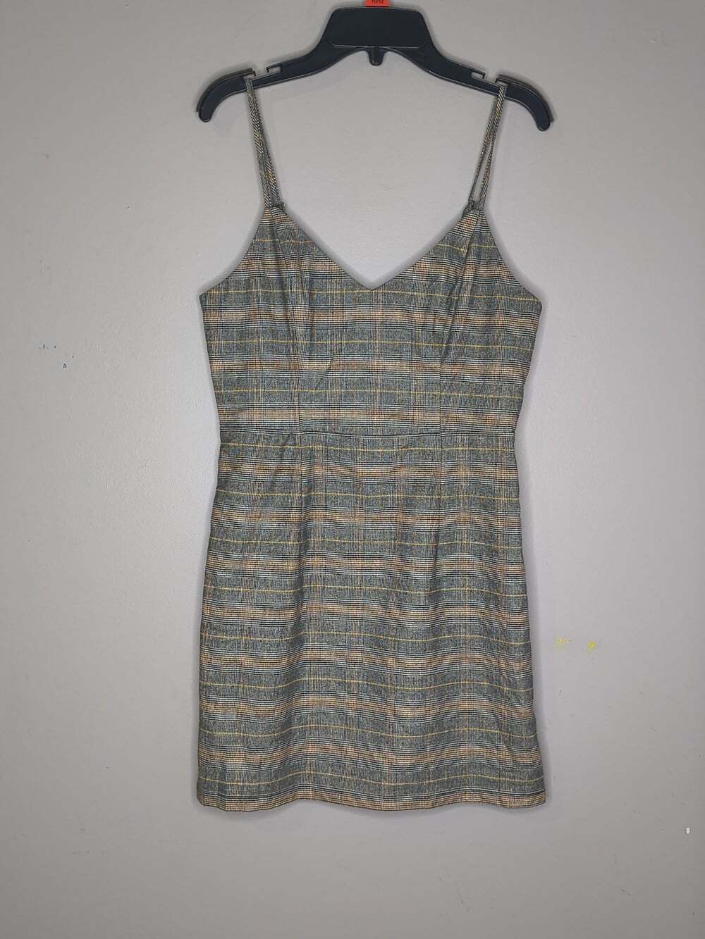 Forever 21 Women’s Black Yellow Glen Plaid Bodycon Mini Dress Small V Neck